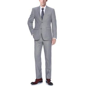 Verno Men's Slim Fit Two Button Vented No Pleat Regular Fit 2 Piece Suit in Ligh